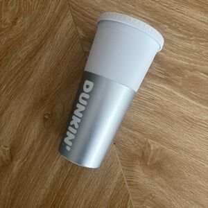 Dunkin' 24oz Silver and White Coffee Tumbler